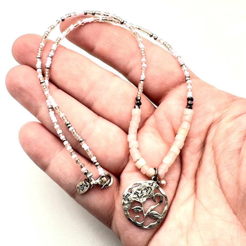 Silpada Flirt Alert Pink Soapstone Seed Bead Sterling Necklace N2192